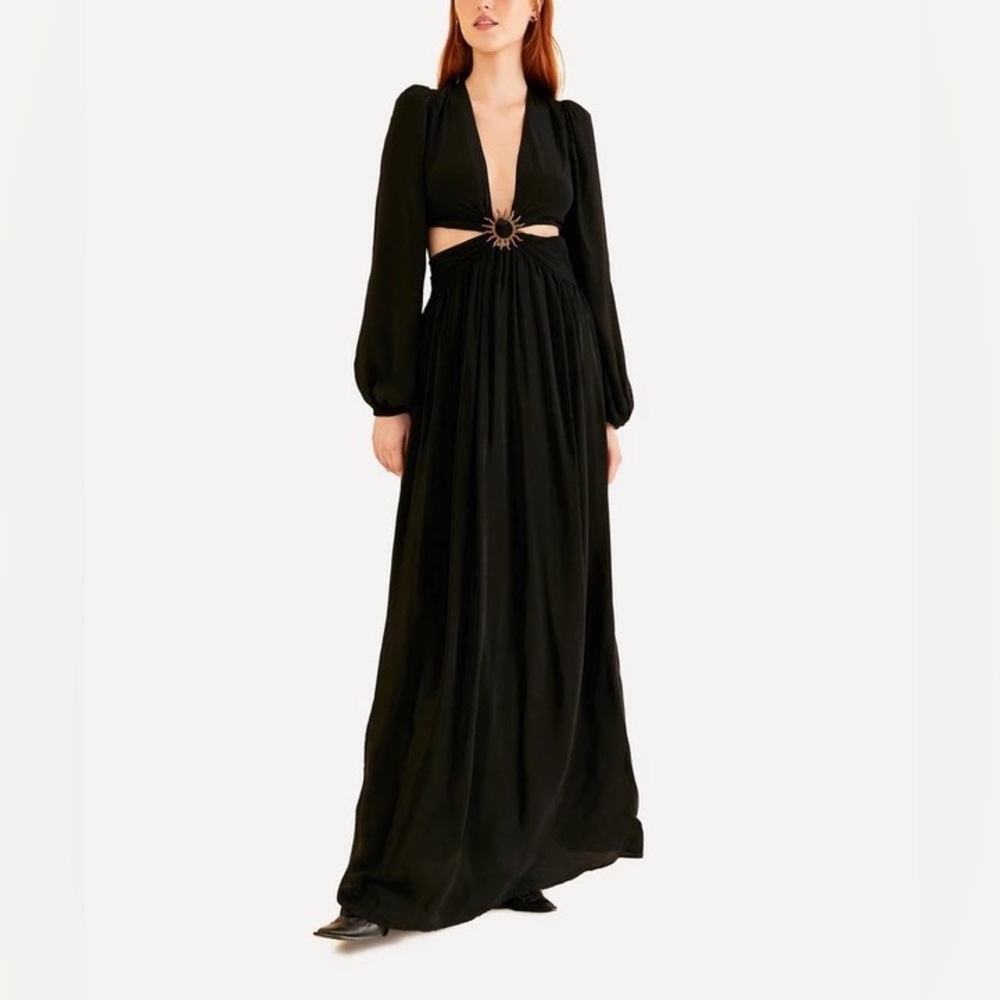 New Farm Rio Anthropologie Cut Out Long Sleeve Maxi Dress Gown sz L